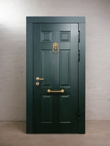 Зеленая дверь МДФ окрас по RAL со стукалкой