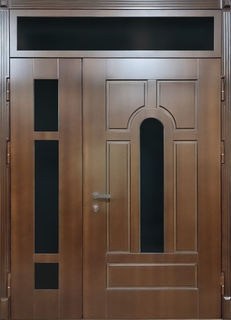 Стальная полуторастворчатая термодверь с остекленной верхней вставкой (панели МДФ)