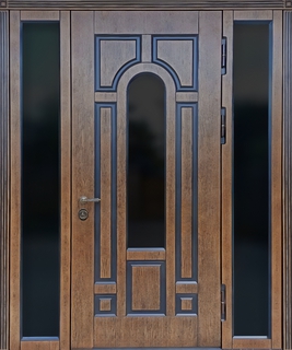 Входная остекленная термодверь с боковыми вставками (шпонированный МДФ)