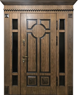 Входная парадная термодверь МДФ шпон со стеклом и карнизом